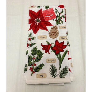 St Nicholas Square Happy Hollydays Kitchen Towel 2 pc Poinsettias Holly Berries